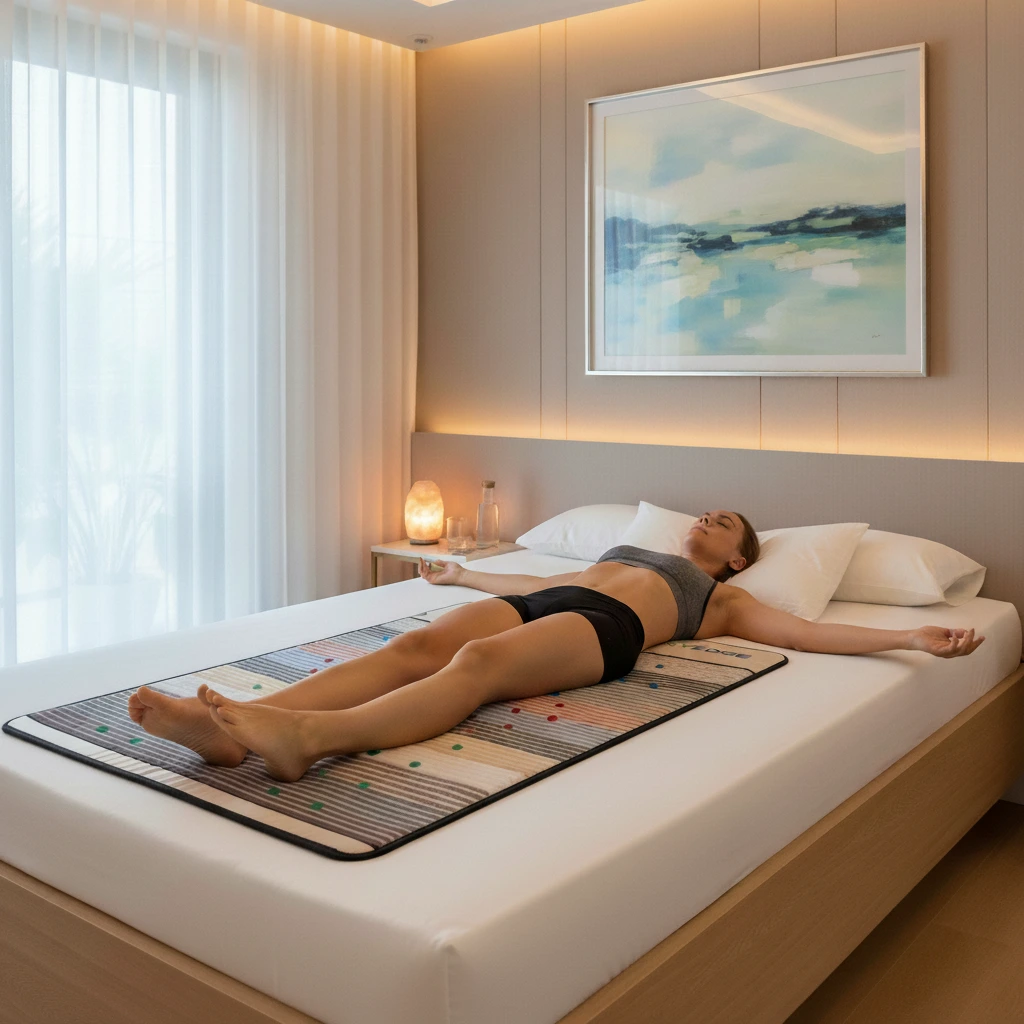 OxyEdge LumaLight PEMF Mat woman lying in bed